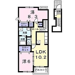 リバーヒルB 2LDKの間取図画像