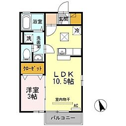 リビングタウン伏石II 1階1LDKの間取り