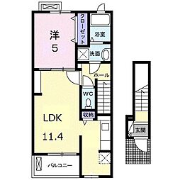 アルドール香西II 2階1LDKの間取り