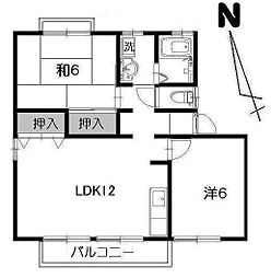 グリーンパークセジュールA・B・C棟 1階2LDKの間取り