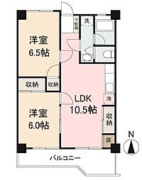 ヴィラ・アンソレイエ鶴市 2LDKの間取図画像