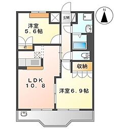ファインパストラル 1階2LDKの間取り