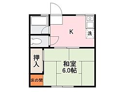 シティハイムコーポＭI 2階1Kの間取り