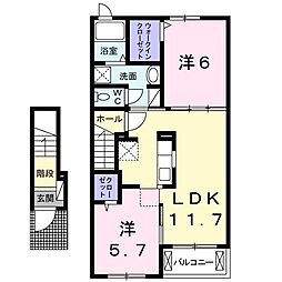 サンピアス木太2 2階2LDKの間取り