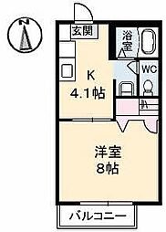 カサベルデIII 2階1Kの間取り
