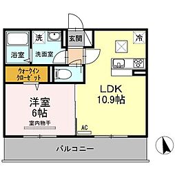 レジアス 1階1LDKの間取り