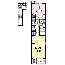 クラール観光町Ｃ 2階1LDKの間取り