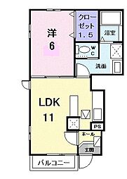 アメニティーハイツ川島II 1階1LDKの間取り