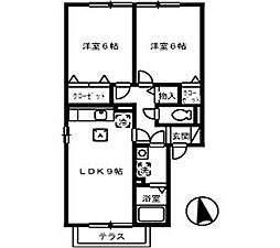 アーバンハイツ28 1階2DKの間取り