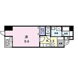 グレース栗林 5階1Kの間取り