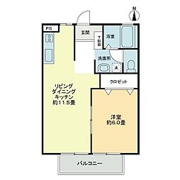 フォブールＨＡＮＡ 2階1LDKの間取り