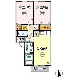 アーバンハイツ28 2階2DKの間取り