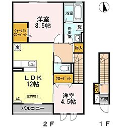 セジュールコートＡ・Ｂ 2階2LDKの間取り