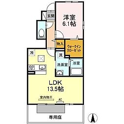 クレセール三谷 1階1LDKの間取り