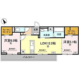 Ｊ．リヴェール高松西宝町　Ａ棟 3階2LDKの間取り