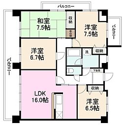 ダイアパレス築地 13階4LDKの間取り
