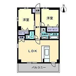 フィネス多賀II 2階2LDKの間取り