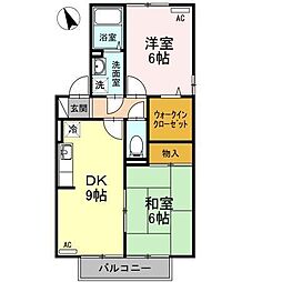 カメリアハイツ　Ｂ棟 2階2DKの間取り