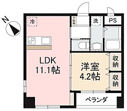 アルト栗林公園 2階1LDKの間取り