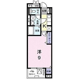 グランソレイユ 3階1Kの間取り