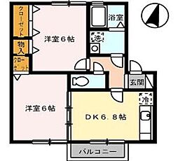 フルーア上林 2階2DKの間取り