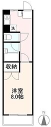 インターステイツ上之町 1Kの間取図画像