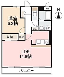 ファミール三条II 2階1LDKの間取り
