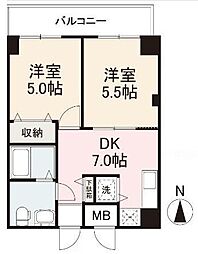 カサール三石庵 3階2DKの間取り