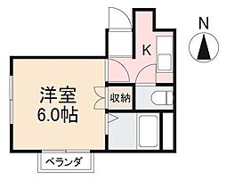 小倉ビル 4階1Kの間取り