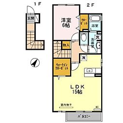 御所アリビオ 2階1LDKの間取り