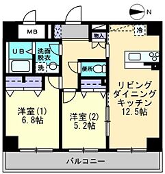 ル・マレＮｉｓｈｉｋｉｍａｃｈｉ 9階2LDKの間取り