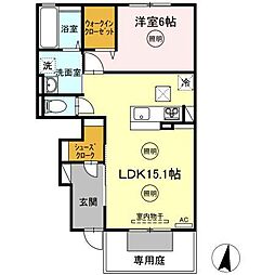 レグルス　Ａ棟 1階1LDKの間取り