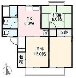 グリーンパークセジュールA・B・C棟 2階3DKの間取り