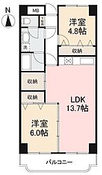 ピュアハイツ松縄 2階2LDKの間取り