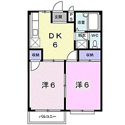 ハイム・トシ 2階2DKの間取り