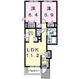 アリストガーデンI 1階2LDKの間取り