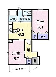 ル・シエル　Ｅ 1階2DKの間取り