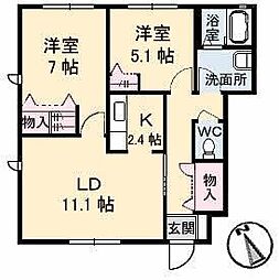 クレシェンドＫ 1階2LDKの間取り