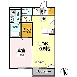 リビングタウン高松中央 1階1LDKの間取り