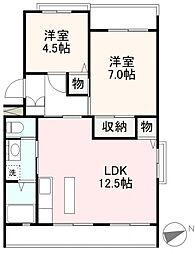 グリーンハイツ元山 1階2LDKの間取り