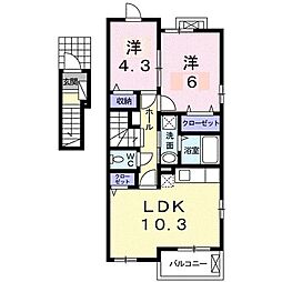 ロイヤルパークI 2階2LDKの間取り