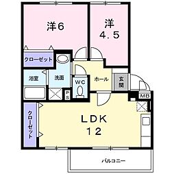 リヴィエール宮本2 2LDKの間取図画像