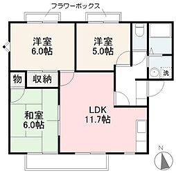フレグランス木太B 3LDKの間取図画像