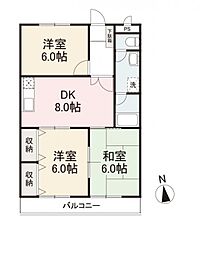 ニュースカイハイツ太田 3DKの間取図画像