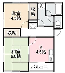 サンハイツ高尾台 2DKの間取図画像