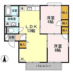 ドミール円座C 2LDKの間取図画像