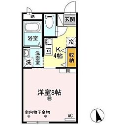 プリシェール高松A棟 1Kの間取図画像