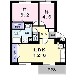 ニューエルディム小田 2LDKの間取図画像