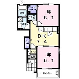 アルカディアB 2DKの間取図画像