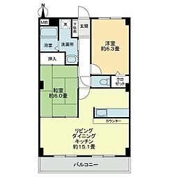 フォブールトロワやくりB 2LDKの間取図画像